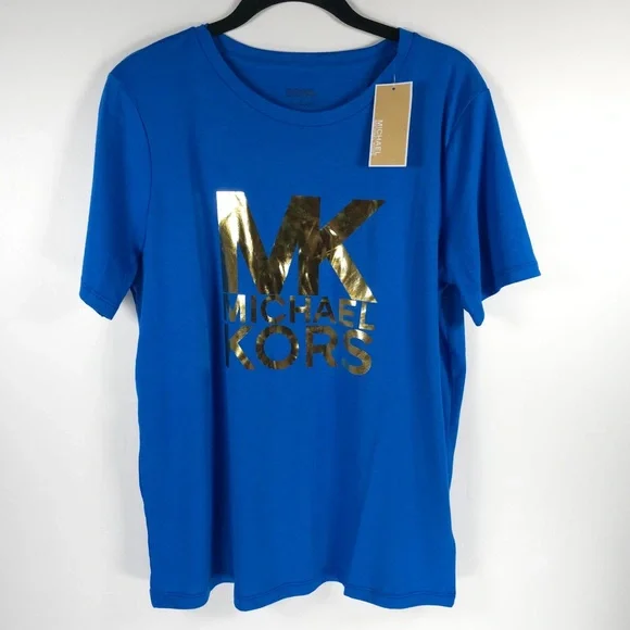 NWT MICHAEL MICHAEL KORS Gold Tone MK Logo T-Shirt MEDIUM - Picture 7 of 11
